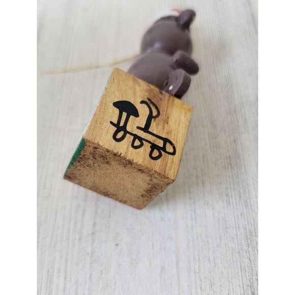 Vintage wooden Teddy Bear Block Christmas hat ornament Xmas decor - Picture 5 of 5